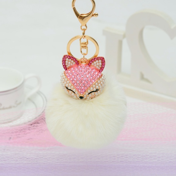 Accessories - NEW Jeweled Fox pom pom Handbag Charm/Keychain